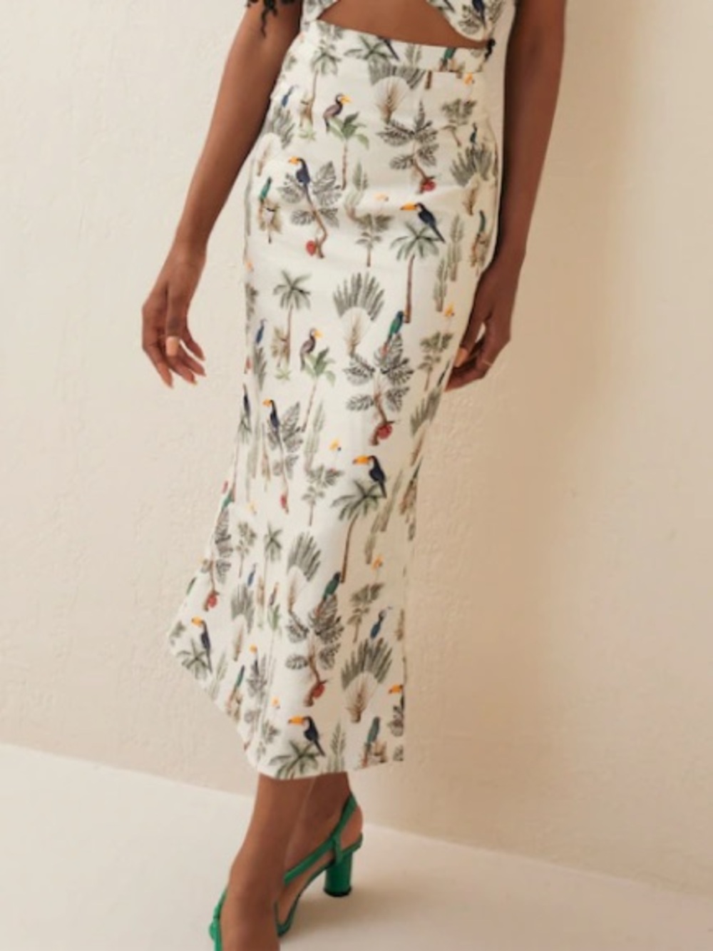 Hilary MacMillan Tropical Linen A-Line Skirt Toucan Palm Print NWT Large